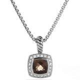 DY Sterling Silver Inspired Petite Albion Pendant with Smoky Quartz and Diamonds  with Chain