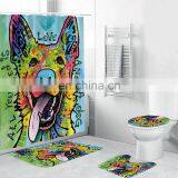 New Design 4 Pcs Shower Curtain Set With Non-Slip Rug Toilet Lid Cover Bath Mat and Vintage Shower Curtain Set for Bathroom thumbnail-1