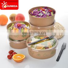 Logo printed kraft paper salad bowl with clear lid