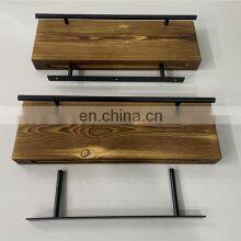 Set of 2 Antique Wooden Iron Wall Floating Shelf With Metal on Wall