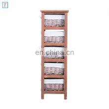 5 Drawer Storage Unit Wooden Frame With Wicker Woven Baskets Household Cabinet Chest thumbnail-4