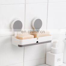 Household Bathroom Double Soap Dish Box Adhesive Wall Mount ABS Plastic Soap Dish Holder thumbnail-3