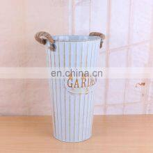 New Design Wholesale Home Decorative Floor Garden Plants Antique White Large Metal Stand Painting Flower Pots With Hemp Handle Flower Vase thumbnail-2