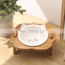 Non-slip Feeding Cat Pet Dog Stand Natural Bamboo Rack Ceramic Bowls Feeder for Pets thumbnail-2