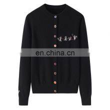 Custom 100% Cashmere Women's Button Knitted Cardigan New Casual Logo Design Crew Neck Single Breasted Closure Animal Winter thumbnail-3
