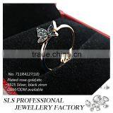 2015 fashion butterfly and flower cubic zirconia black plated 925 silver wedding ring for women