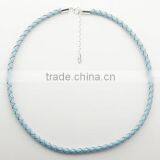 Leather Necklace Sterling Silver Chain Light-Blue Woven thumbnail-1