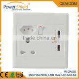 2015 New Type D / M South Africa / India /Brazil Dual Wall Mounted Universal USB Socket 250V 16A