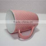 12 OZ Embossed and Color Glazed Porcelain Hot Pink Coffee Mug thumbnail-2