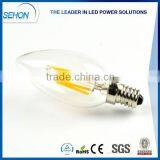 High quality 360 degree C35 3w 4w E27 E14 led candle bulb dimmable filament bulb