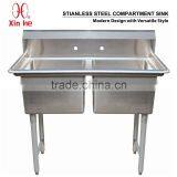 Freestanding Restaurant Kitchen 2 Two Compartment Commercial Stainless Steel Sink for US Catering thumbnail-1