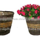 Black/Yellow Rattan Round planter- Round flower pot - Black/Yellow Rattan plant container