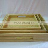 High Quality Best Selling Spun Bamboo Square Serving Natural Tray With Handle thumbnail-1