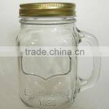 2016 Wholesale Cheap Clear Glass Mason Mug With Handle and Metal Lid thumbnail-1
