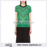 Wholesale Women Green Short Sleeves Round Neck Sheer Silk Top(DQE0092T) thumbnail-1
