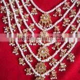 5 Line Bridal KUNDAN Designer Pearl GOLD PLATED Necklace DANGLER EARRING Set thumbnail-4