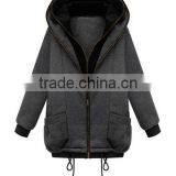2-Layer Hooded Long Sleeve 2-Layer Zipper Pure Cotton Coat for Women thumbnail-3