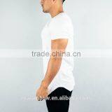Lifestyle Streetwear Shirts White 95% Cotton 5% Spandex Longline Curved Hem T Shirt Short Sleeve Scoop Neck T Shirt Gym Wear thumbnail-4