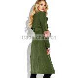 Army Green Open Front Self Belted Below Knee Lady's Winter Trench Coat thumbnail-2