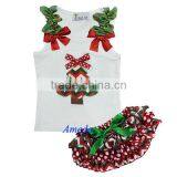 Xmas Baby Red Dots Green White Chevron Bloomers Tree Tank Top 2pc Outfit 3-12M thumbnail-1