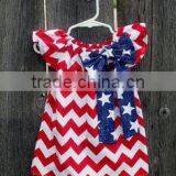Hot Sale Baby Girl Chevon Clothes Bowknot July 4th Girls Dresses 100% Cotton Latest Dress Designs