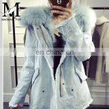 Custom High Fashion Lady Autumn and Winter Cheap Genuine Raccoon Fur Lining Women Jean Coat thumbnail-3
