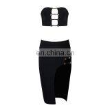 Amigo 2017 Women Black 2 Piece Bandage Bodycon Dress Celebrity Sexy Clubwear Split Cutout Long Dresses thumbnail-3