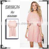 Summer Pleated Kimono Sleeve Skater Dress Elegant Women Dresses thumbnail-2