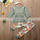 2020 Fall Winter Baby Girls Boutique Long Flare Sleeve O-Neck Peplum Flower Two Piece Rufflers Dress Outfits thumbnail-4