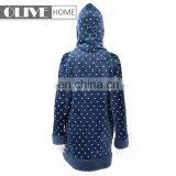 Fashion Design Sherpa Lining Dots Printed Flannel Hoodie Bathrobe With Zipper and Pompom thumbnail-2