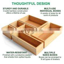 5-Piece Bamboo Storage Box Kitchen Wooden Drawer Organizer Box Bin Set thumbnail-4