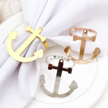 Eco-friendly Metal Gold Ship Anchor Napkin Rings Serviette Holder for Wedding Party Restaurant Home Table Decoration