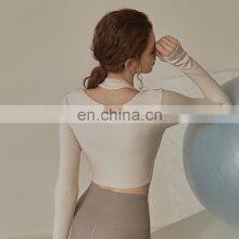 Neck Sling Chest Pad Fake Two-Piece Yoga Clothes Women's Summer Long-Sleeved Vest Skinny Workout Clothes Quick-Drying Top thumbnail-3