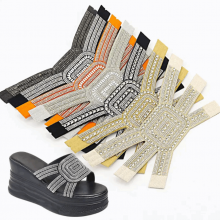 Rhinestone and Glass Crystal Decorated Leather Shoe Uppers Designed for Women′ S Summer High Heel Sandals and Slippers thumbnail-1