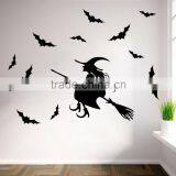 ALFOREVER Halloween Witch Fly Around Bats Vinyl Sticker,witch Wall Decals thumbnail-6