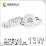 New Design Factory Cutout 83mm Lens CE RoHS CCT Adjustable Lamp Bulb Light CCT 2700K Dimmable COB 13W LED COB Downlight