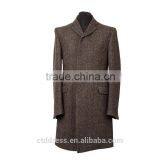 2015 New Style 100% Cashmere Grey Herringbone Classic Tailor Made Men's Overcoat