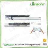 OEM factory full extension undermout soft closing drawer slide furniture hardware telescopic channel