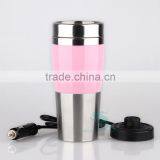 Fast heating car heated electric mug double wall stainless steel vacuum thermos with handle&lid