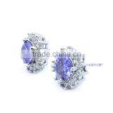 BIg Stone Stud Earring 925 Sterling Silver Jewelry Rhodium Plated thumbnail-2