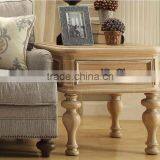 Original Wood Color Solid Wood Hand Carved Four Legs Square Side Table With Drawer thumbnail-1