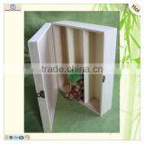 Natural Unfinished Hinged 3 Bottles Compartments Wood Wine Case thumbnail-4