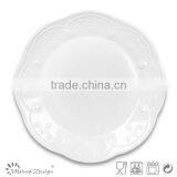 Antique Shape Embossed Ceramic Stoneware White Plate