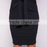 Bulk Price Fashion Design Ribbed Bodycon Midi Skirt For Women With Black Tied Front Fashionable Clothes thumbnail-2