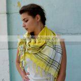 Yellow Cotton Shawl, Summer Scarf ,light Yellow Shawl, Beautiful Shawl, Head Scarf, Striped Scarf, Christmas Gift thumbnail-2