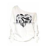 Cheap Ladies Street Wear White Asymmetrical Neck Sweatshirt With Pattern thumbnail-1