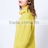Women's Winter Yellow Heavy Loose Turtleneck Cable Knit Sweater With Lowest Price thumbnail-3