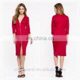 China Fashion Cheap Sexy 3/4 Sleeves Zip Front Midi Bodycon Dress for Women thumbnail-1