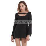 TWOTWINSTYLE Dress For Women Square Collar Long Sleeve Backless Print Hit Color Hollow Out Mini thumbnail-2