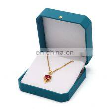 Custom Logo Octagonal Shape Blue Green Color Pu Leather Ring Pendant Earrings Box thumbnail-3